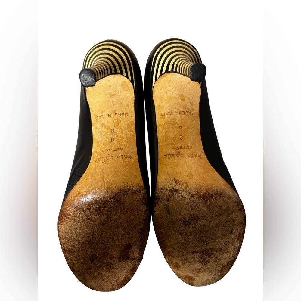 Kate Spade Leather Round Toe Pumps Honey Bee Inspired Sz 8 $268 Unique Limited - Picture 2 of 4
